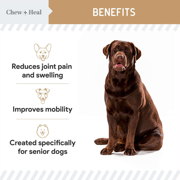 Chew + Heal Glucosamine for Senior Dogs Hip and Joint - 120 Peanut Butter Flavor Soft Chews - Shop Home Med