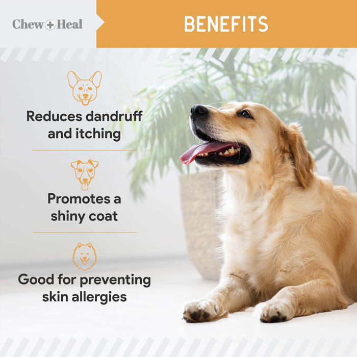 Chew + Heal Omega 3 Fish Oil for Dogs - 180 Softgel Supplements for Healthy Skin and Coat - Shop Home Med