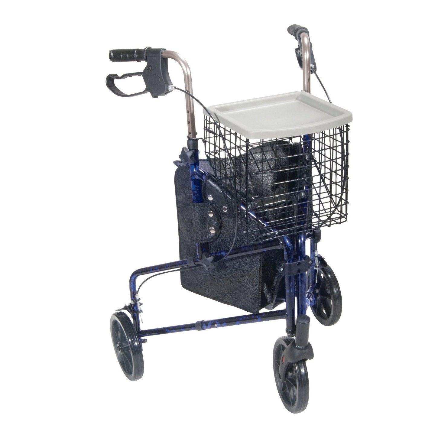 Drive Medical 3 Wheel Rollator Rolling Walker with Basket Tray and Pouch - Shop Home Med