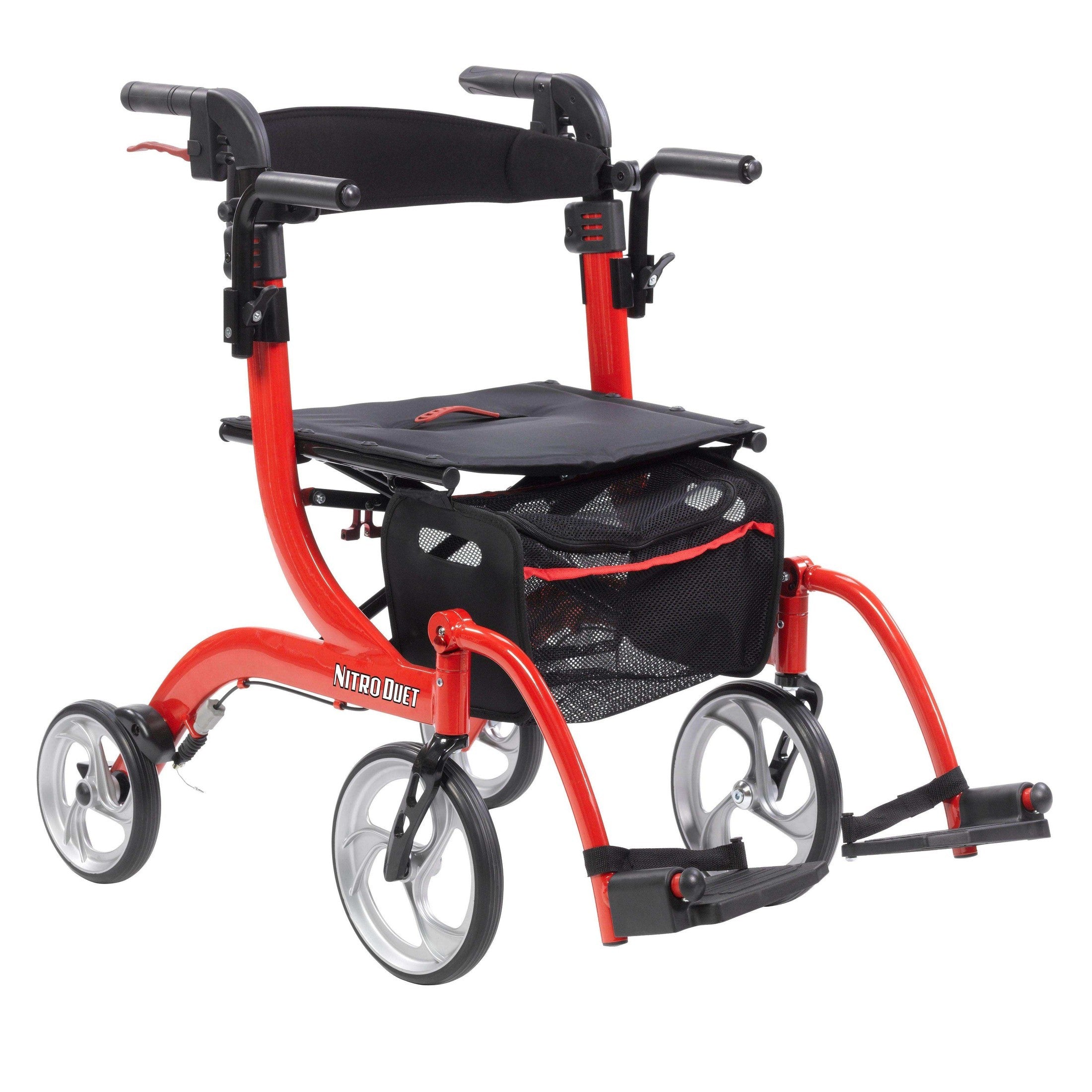 Drive Medical Nitro Duet Dual Function Transport Wheelchair and Rollator Rolling Walker - Red - Shop Home Med