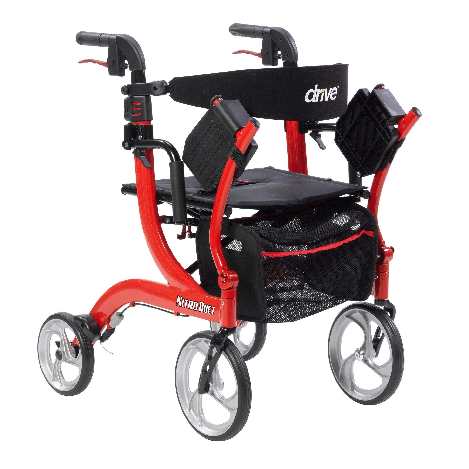 Drive Medical Nitro Duet Dual Function Transport Wheelchair and Rollator Rolling Walker - Red - Shop Home Med