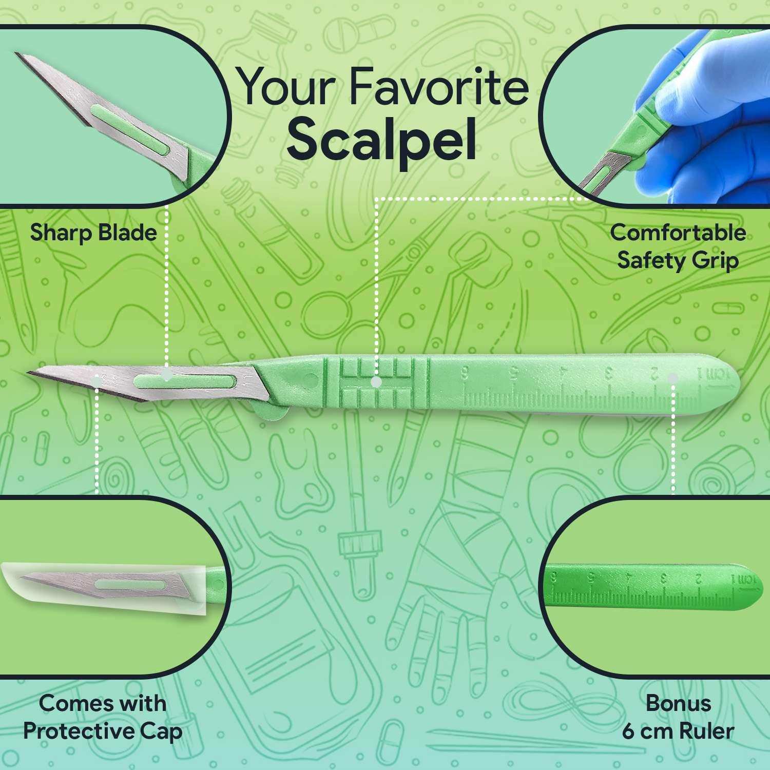 FifthPulse Disposable Scalpel Knife - #11 - Individually Wrapped Sterile Scalpel Blades - Shop Home Med