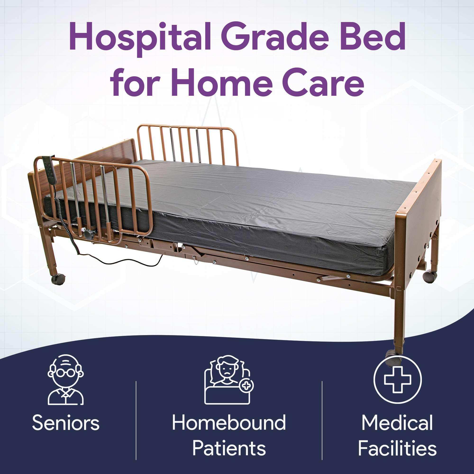 Full Electric Hospital Bed - Foam Mattress - Full Rails - 36x80 Adjustable Height - Shop Home Med