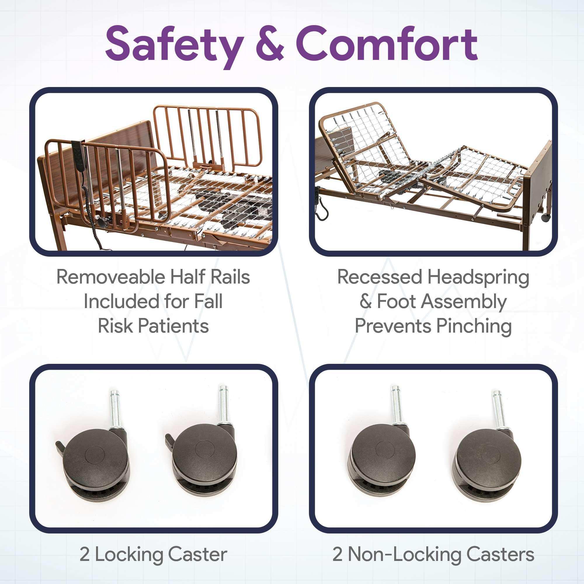 Full Electric Hospital Bed Foam Mattress - Half Rails - 36x80 Adjustable Height - Shop Home Med