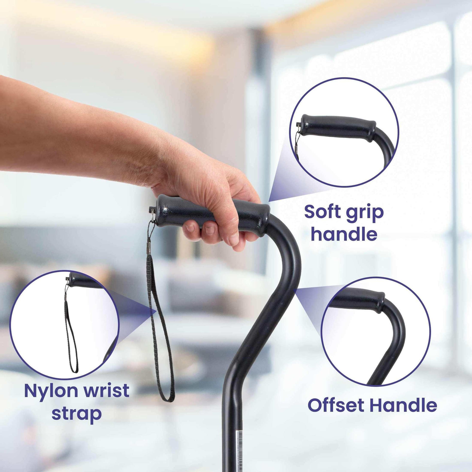 Medacure Walking Cane Black Aluminum Frame with Offset Handle - 6 Canes per Case - Shop Home Med