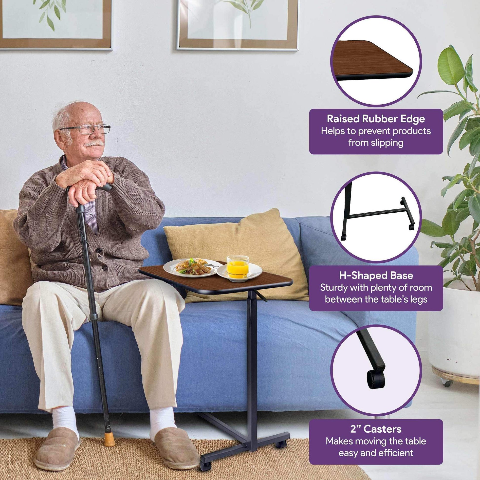 Medical Cherry Overbed Table with Wheels for Home and Hospital Use - Shop Home Med