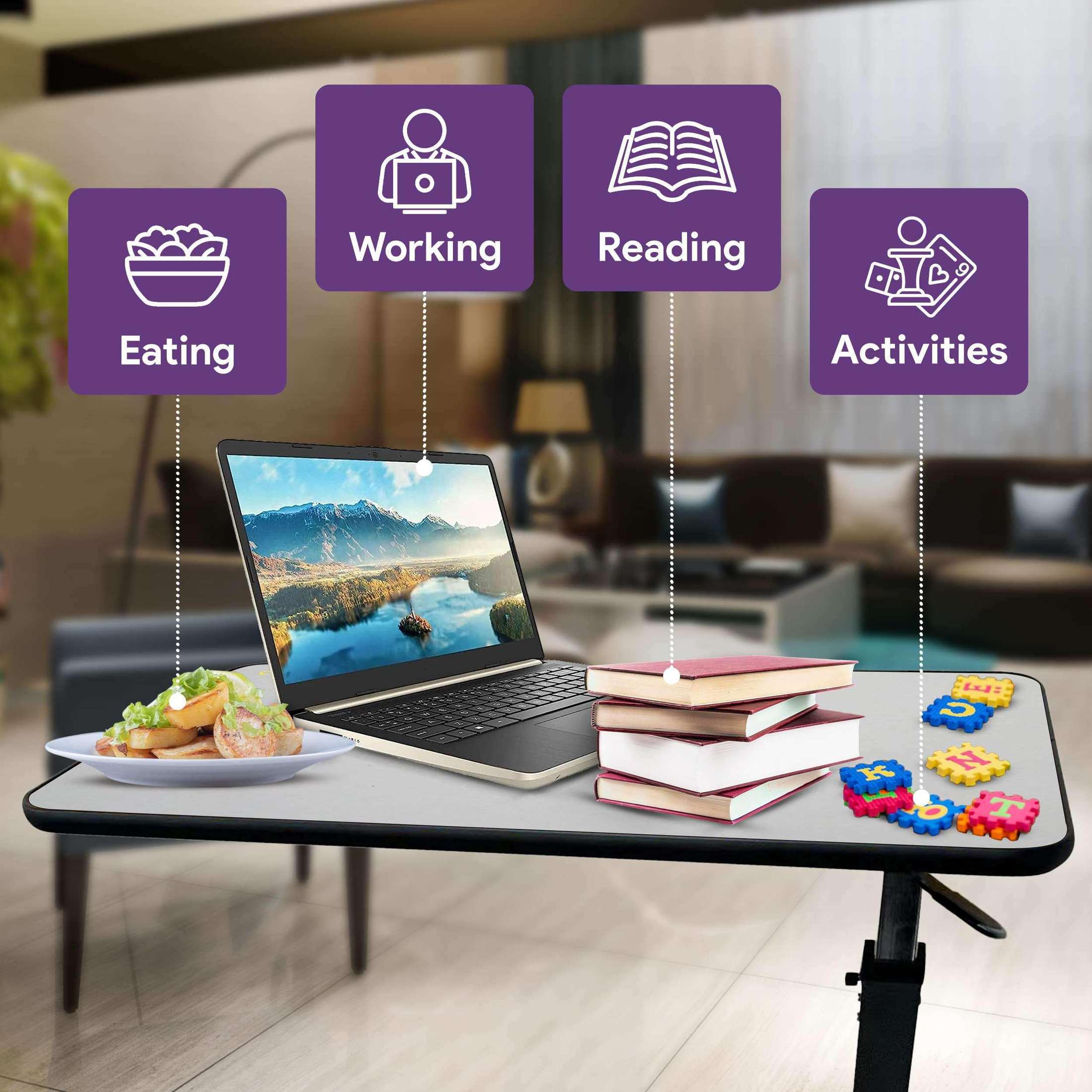 Medical Gray Overbed Table with Wheels for Home and Hospital Use - Shop Home Med