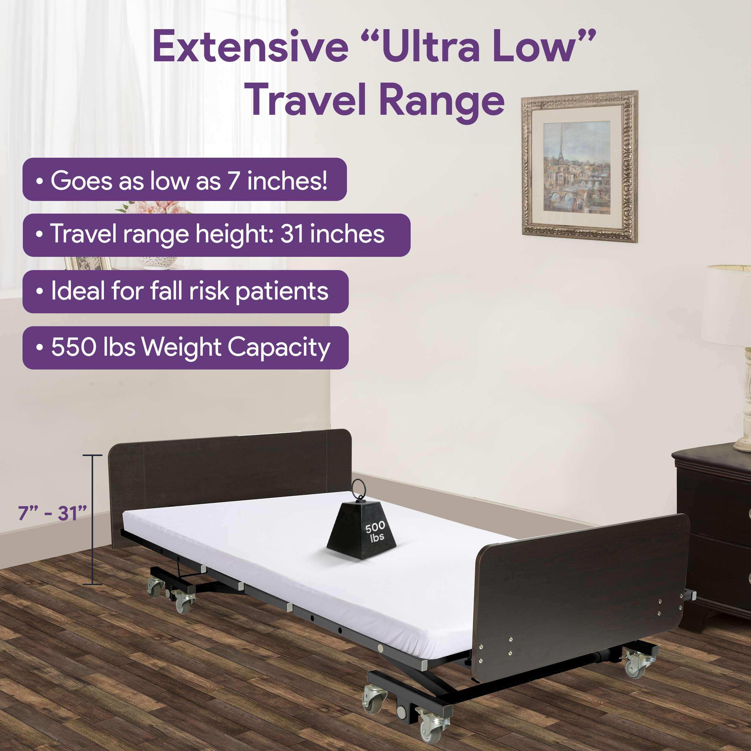 Ultra Low Electric Homecare Hospital Bed and Memory Foam Mattress - Expandable Width - Shop Home Med