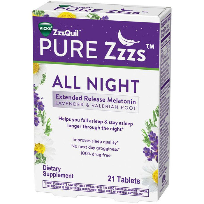 Vicks Pure Zzzs All Night Extended Release Melatonin Sleep Aid 21 Ct - Shop Home Med